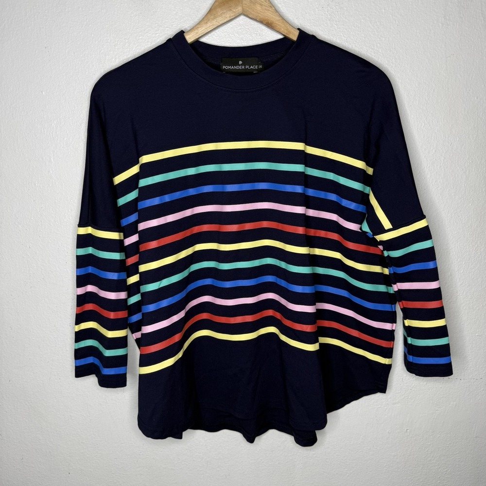 Pomander Place Tuckernuck Rainbow Stripe Swing Top Sweatshirt Women's One Size